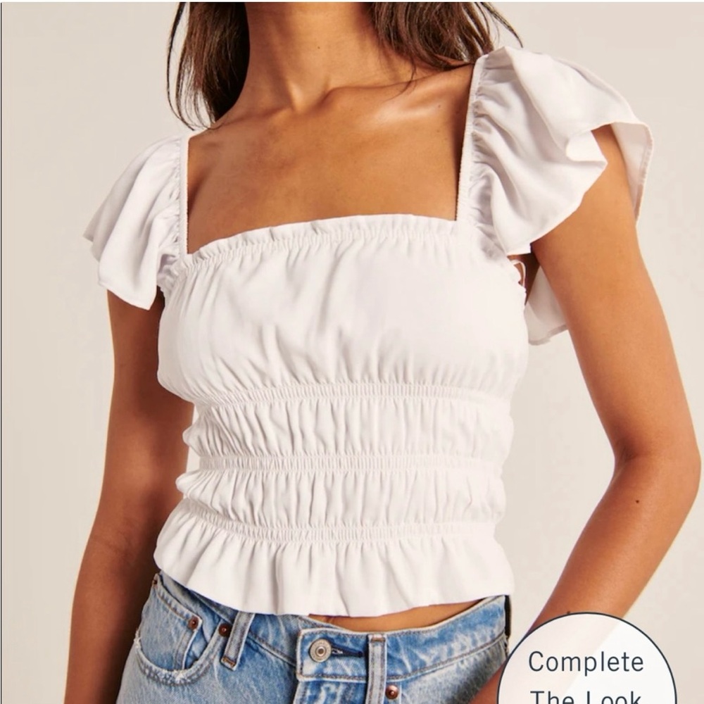 Abercrombie & Fitch White Ruffle Top